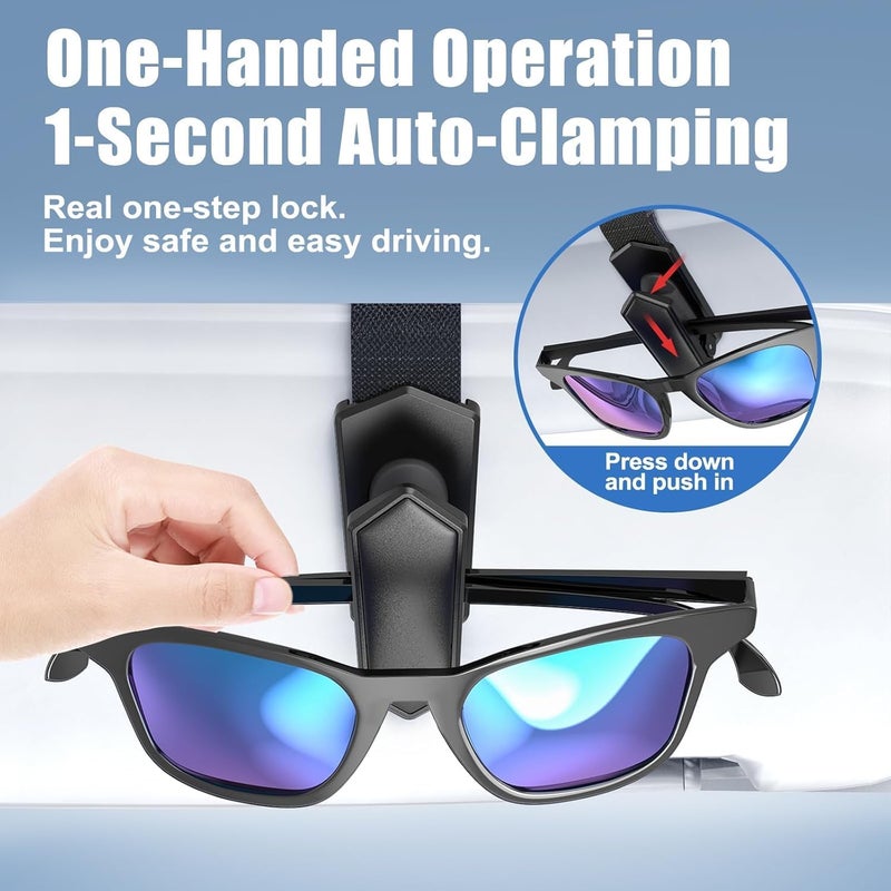 Veharvim Sunglass Holder for Car (One-Handed-Operation, Gentle & Secure Hold, Silicone Padded, Universal Fit, Metal Clip) Visor Sunglass Holder Clip,Visor Sunglass Holder Car (Black, 1 Pack) - Image 2